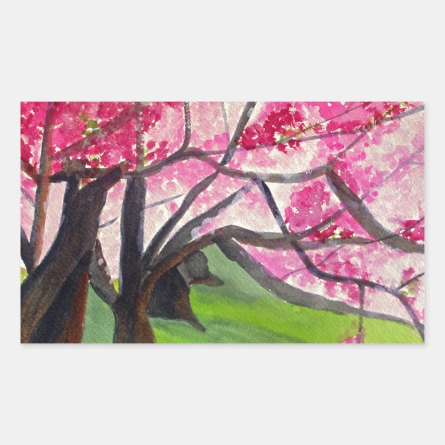 Sakura Japanese Cherry Blossom Art Rechteckiger Aufkleber (Vorderseite)