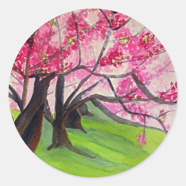 Sakura Japanese Cherry Blossom Art Runder Aufkleber (Vorderseite)