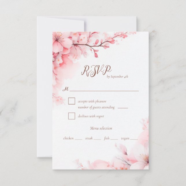 Sakura Japanese Cherry Blossom Floral Wedding RSVP Karte (Vorderseite)