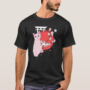 Sakura Japanische Kirschblüten-Katze und Mond-Desi T-Shirt