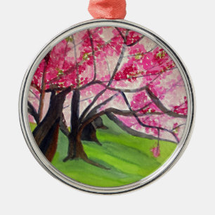 Sakura Japanische Kirschblüten Kunst Silbernes Ornament