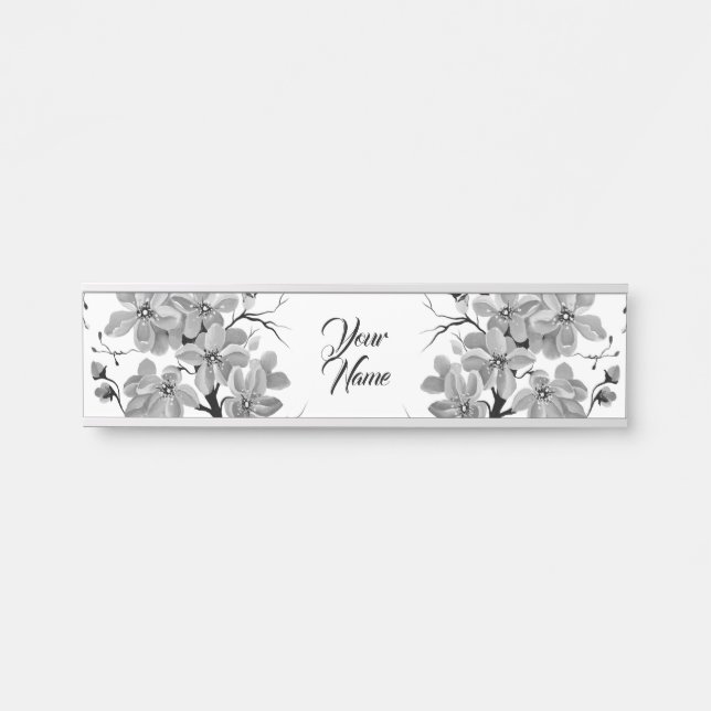 Sakura Japanischer Kirschbaum Schwarz-Weiß Türschild (Vorderseite )