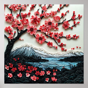 Sakura Japanischer Kirschblüten-Zen-Dekorationsdru Poster