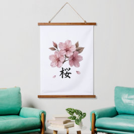 Sakura Katana Japanese Aesthetic Wandteppich Mit Holzrahmen