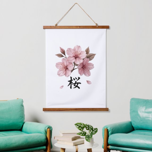 Sakura Katana Japanese Aesthetic  Wandteppich Mit Holzrahmen (Wohnzimmer)