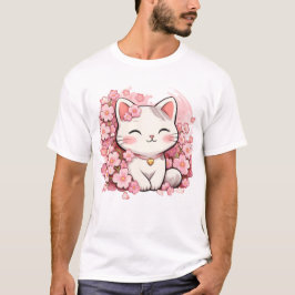 Sakura-Katze Süßes Japanisches Blüten-Design T-Shirt