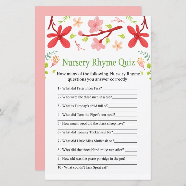 Sakura Kinderzimmer Rhyme Quiz Kinderduschenspiel (Vorne/Hinten)