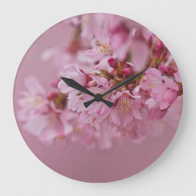 Sakura Kirschblüten Blassrosa Reflektionen Große Wanduhr (Vorderseite)