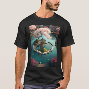 Sakura Kirschblüten-Garten-Schrein-Teich Japanisch T-Shirt