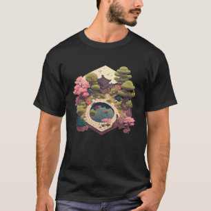 Sakura Kirschblüten-Garten-Schrein-Teich Japanisch T-Shirt