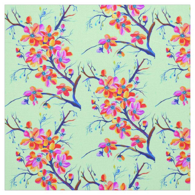 Sakura-Kirschblüten in kräftigen Farben Stoff (Muster)