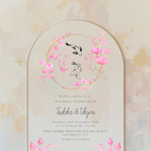 Sakura Kirschblüten-Koi-Fisch Japan Hochzeitsbogen Acryleinladungen