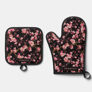 Sakura-Kirschblüten-Muster Ofenhandschuh & Topflappen-Set