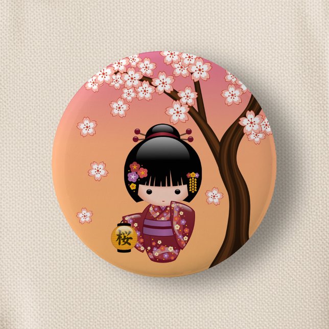 Sakura Kokeshi Doll - Geisha Girl on Peach Button (Von Creator hochgeladen)