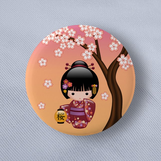 Sakura Kokeshi Doll - Geisha Girl on Peach Button (Von Creator hochgeladen)