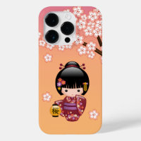 Sakura Kokeshi Doll - Geisha Girl on Peach