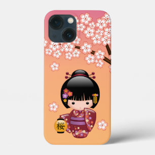 Sakura Kokeshi Doll - Geisha Girl on Peach Case-Mate iPhone Hülle