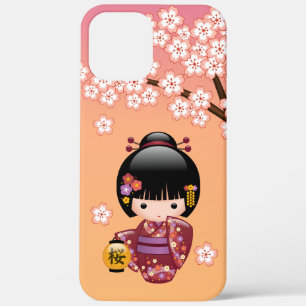 Sakura Kokeshi Doll - Geisha Girl on Peach Case-Mate iPhone Hülle