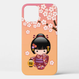 Sakura Kokeshi Doll - Geisha Girl on Peach Case-Mate iPhone Hülle