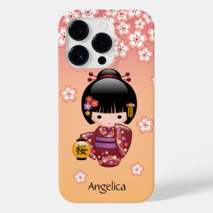 Sakura Kokeshi Doll - Geisha Girl on Peach Case-Mate iPhone Hülle