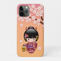 Sakura Kokeshi Doll - Geisha Girl on Peach