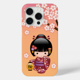 Sakura Kokeshi Doll - Geisha Girl on Peach Case-Mate iPhone Hülle