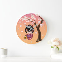 Sakura Kokeshi Doll - Geisha Girl on Peach