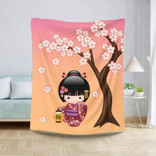Sakura Kokeshi Doll - Geisha Girl on Peach Sherpadecke