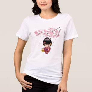 Sakura Kokeshi Doll Geisha Girl Tri-Blend Shirt