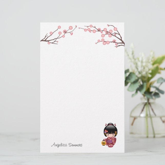 Sakura Kokeshi Doll - Kimono Geisha Girl Briefpapier (Stehend Vorderseite)