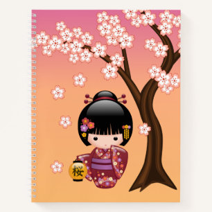 Sakura Kokeshi Doll - Niedlich Geisha Girl on Peac Notizbuch