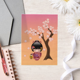 Sakura Kokeshi Doll Niedlich Geisha Girl Orange In