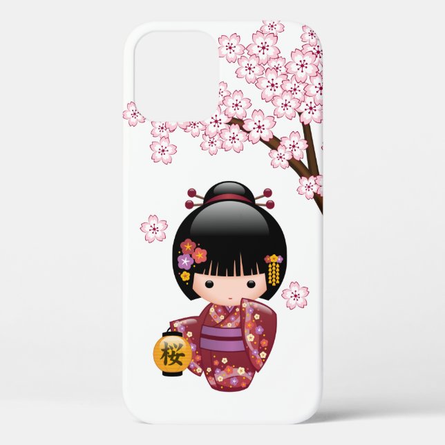 Sakura Kokeshi Doll - Niedliches japanisches Geish Case-Mate iPhone Hülle (Rückseite)