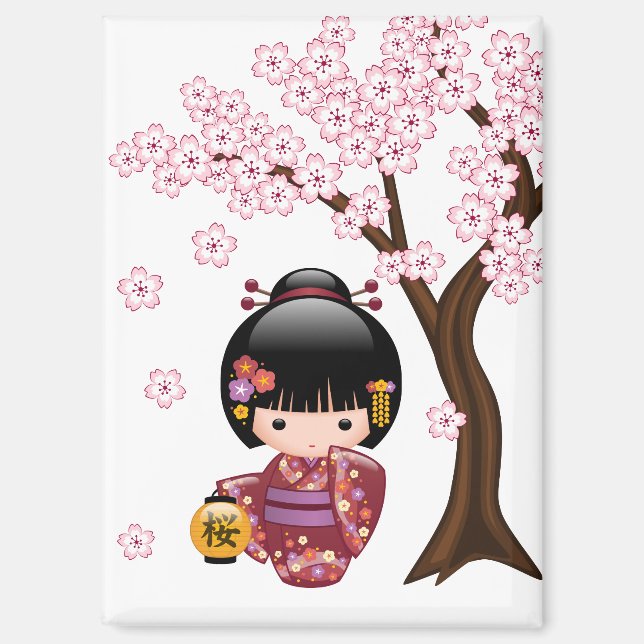 Sakura Kokeshi Doll - Niedliches japanisches Geish Magnet (Vorderseite)
