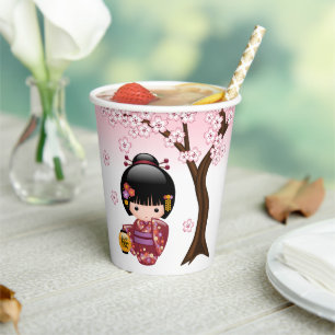 Sakura Kokeshi Doll - Niedliches japanisches Geish Pappbecher