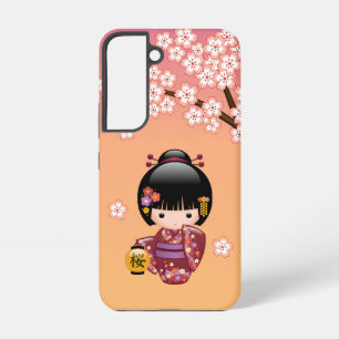Sakura Kokeshi-Puppe - Geisha-Mädchen auf Pfirsich Samsung Galaxy Hülle