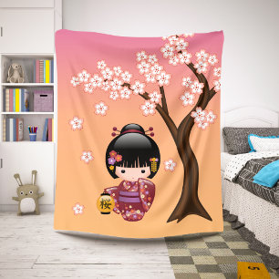 Sakura Kokeshi Puppe - Geisha-Mädchen auf Pfirsich Sherpadecke