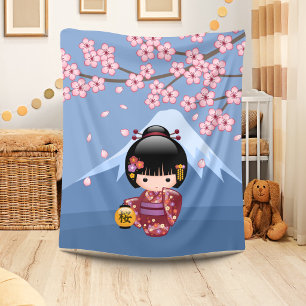 Sakura Kokeshi-Puppe - Süßes japanisches Geisha-Mä Fleecedecke