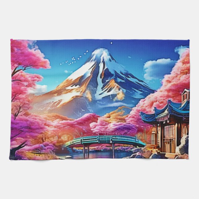 Sakura Mountain: Frühlingsszene Geschirrtuch (Horizontal)