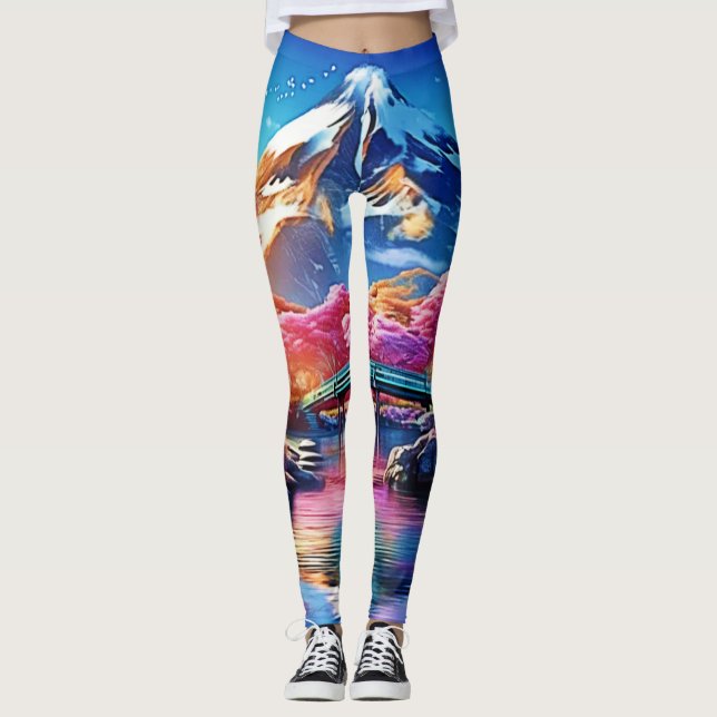 Sakura Mountain: Frühlingsszene Leggings (Vorderseite)