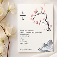 Sakura Mountain | Lässig Monogram Wedding Invitati