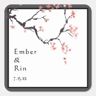 Sakura Mountain   Lässiger Hochzeitsticker Quadratischer Aufkleber