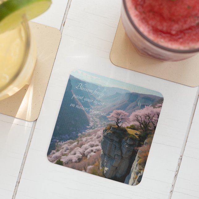 Sakura Mountain Valley Vista - Anime Landschaft Rechteckiger Pappuntersetzer (Von Creator hochgeladen)