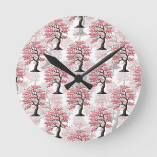 Sakura Pink Cherry Blossom Baumdesign Runde Wanduhr