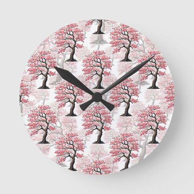 Sakura Pink Cherry Blossom Baumdesign Runde Wanduhr (Vorderseite)