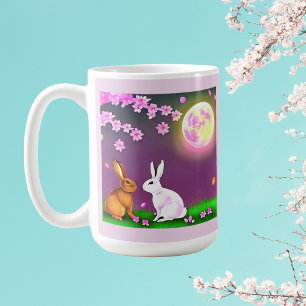 Sakura Rabbits Under Cherry Trees and Pink Moon Kaffeetasse