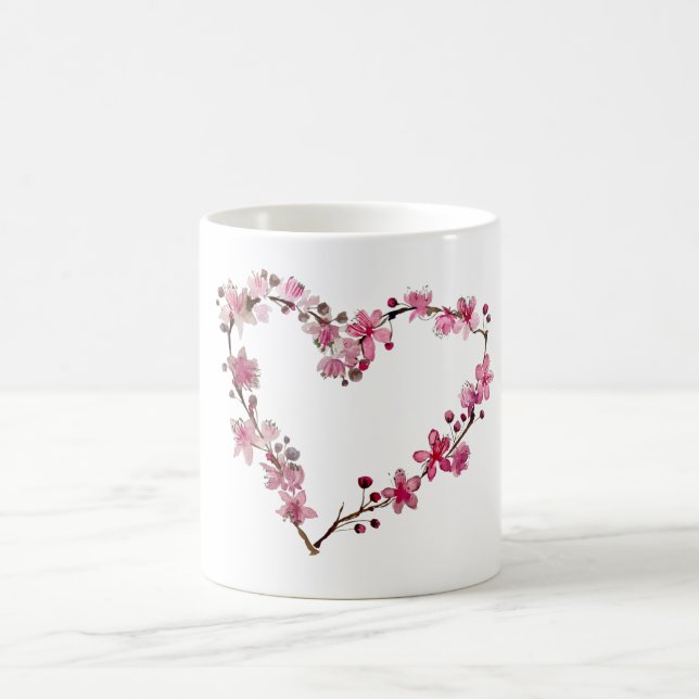 Sakura rosa Herzklosteinfarben Moderne Kaffeetasse (Mittel)
