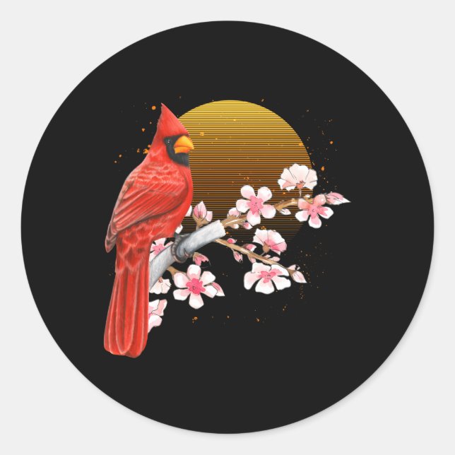 Sakura Roter Kardinal Vogelbeobachtung Cherry Blos Runder Aufkleber (Vorderseite)