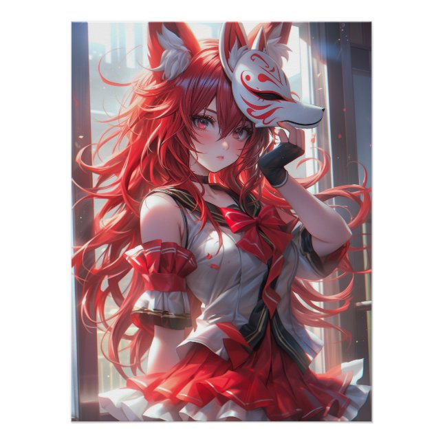 Sakura & Secrets | Süßes Kitsune-Fuchs-Schulmädche Poster (Vorderseite)