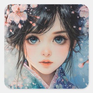 Sakura Serenity Portrait Quadratischer Aufkleber